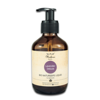 Bio Naturseife Liquid 200-ml, Braunglasflasche Pumpspender Lavender Deluxe