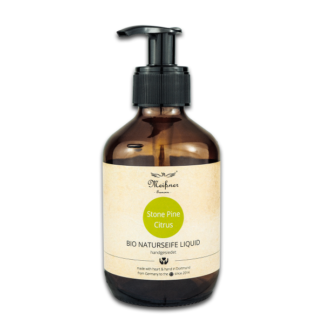 Bio Naturseife Liquid 200-ml, Braunglasflasche Pumpspender Stone Pine Citrus